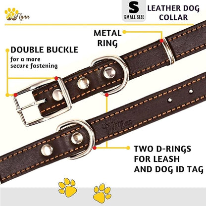 Heavy Duty Black Leather Dog Collar - Soft and Strong Dog Collar for Puppy or Small Dogs (Small: Fit 10" - 14.5" Neck, Black)