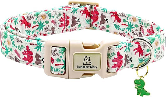 Lionheart glory Dog Collar, Dinosaurs Print Dogs Collar Adjustable Soft Comfortable Collars for Large Dogs Girl or Boy Pet Gift Cute Spring Summer Collar