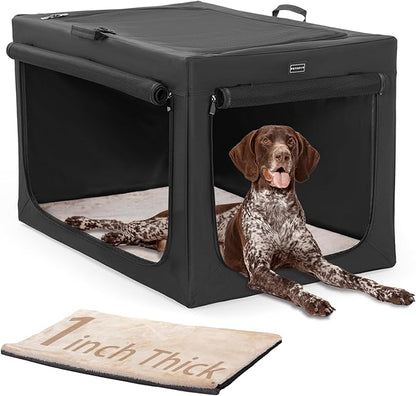 PETSFIT Portable Dog Crate, Soft Sided Dog Crate - 40 Inch Easy Set-up, Light, Sturdy, Comfy Inside with Thicken Mat, Collapsible Crate for Home and Travel Black