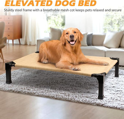 Cooling Elevated Dog Bed, Raised Dog Bed with Washable Breathable Mesh and Metal Frame, Portable Dog Cot Bed with No-Slip Feet for Outdoor and Indoor Use