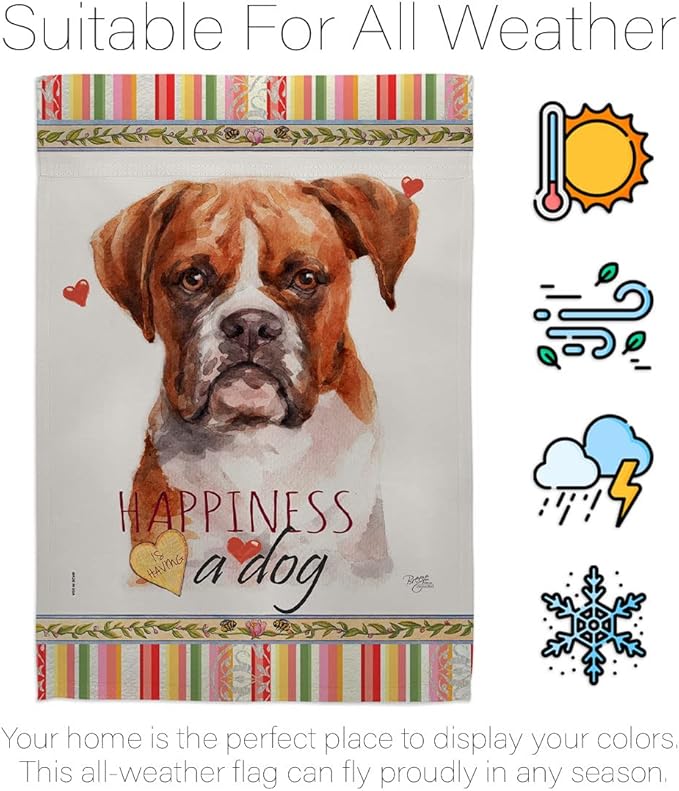 Breeze Decor Boxer Happiness Garden House Flag Kit Dog Puppy Spoiled Paw Canine Fur Pet Nature Farm Animal Creature Decoration Banner Small Yard Gift Double-Sided, Made in USA