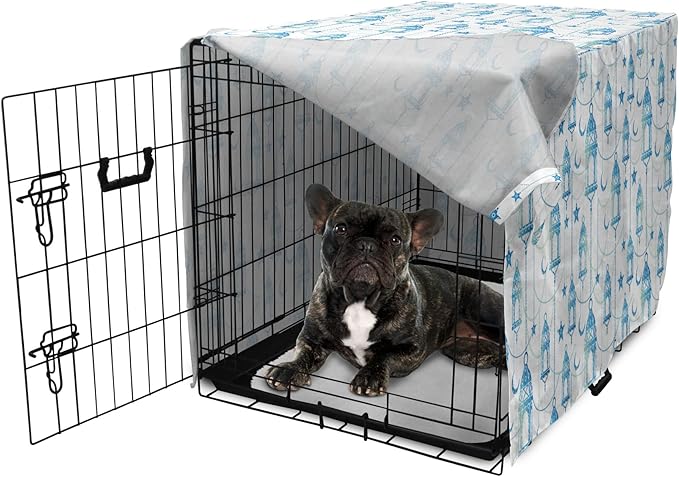 Lunarable Oriental Dog Crate Cover, Eastern Theme Celebration Pale Toned Composition Folkloric Look Print, Easy to Use Pet Kennel Cover for Cats & Medium Dogs, 24 Inch, Pale Green White Blue