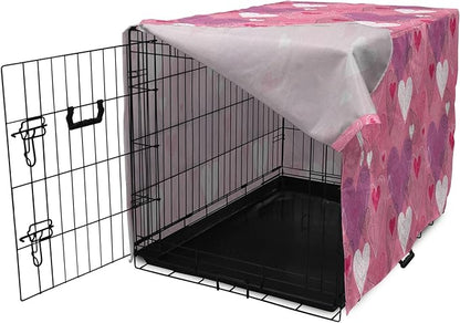 Lunarable Love Dog Crate Cover, Natural Theme Abstract Hearts Pattern Leaves Romantic Nature Art, Easy to Use Pet Kennel Cover for Small Dogs Puppies Kittens, 18 Inch, Pink Purple