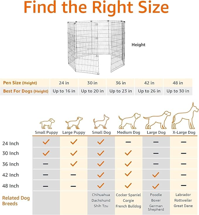 Amazon Basics Foldable Octagonal Metal Exercise Dog Playpen - Indoor/Outdoor, No Door, Extra Large (8 Panels, 24 x 48), Easy to assemble, store, and customize, 48" - X-Large, Black