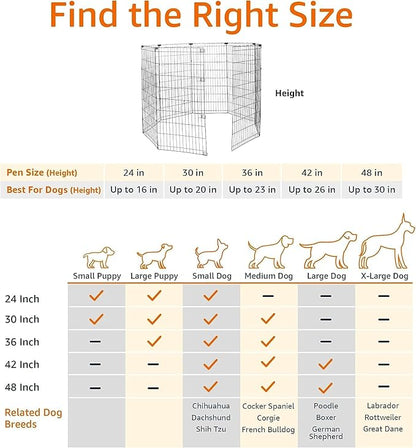 Amazon Basics Foldable Octagonal Metal Exercise Dog Playpen - Indoor/Outdoor, No Door, Extra Large (8 Panels, 24 x 48), Easy to assemble, store, and customize, 48" - X-Large, Black