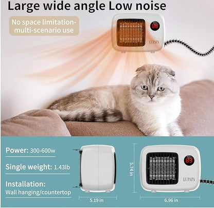 Thermostatic Dog House Heater with Anti-Bite Wires, Wall-Mounted Pet Heater with 2 Wind Speed Modes (300W/600W), Suitable for Pet House Stoves for Dogs Cats Chickens Hamsters