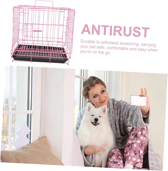 Folding Metal Dog Crate, Pink, Portable, Easy to Install, Durable, Secure, Airy, and Comfortable