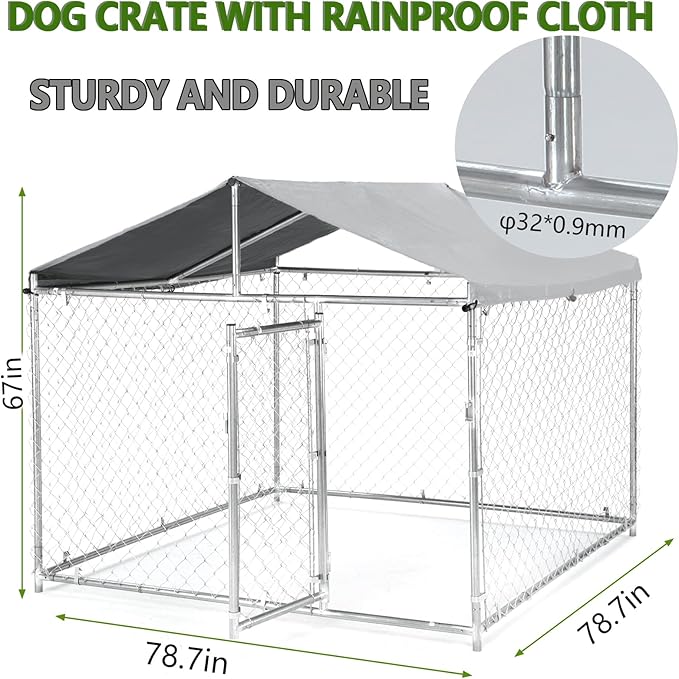 Large Outdoor Dog Kennel, 6.6 ×6.6×5.6FT Dog House, Enclosure with UV-Resistant Waterproof Cover, Dog Cage Outside with Galvanized Chain Link, Safe Lock for Yard