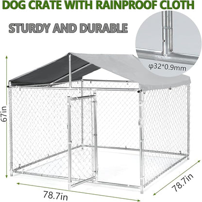 Large Outdoor Dog Kennel, 6.6 ×6.6×5.6FT Dog House, Enclosure with UV-Resistant Waterproof Cover, Dog Cage Outside with Galvanized Chain Link, Safe Lock for Yard