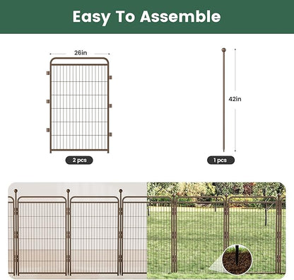 Gardner Pet Dog Playpens, 40" H 2 Add-on Panels for Small/Medium/Large Dogs, Foldable Pet Play Yard Gate Extensions, Pet Playpen, Anti-Rust, Quick Install, Brown