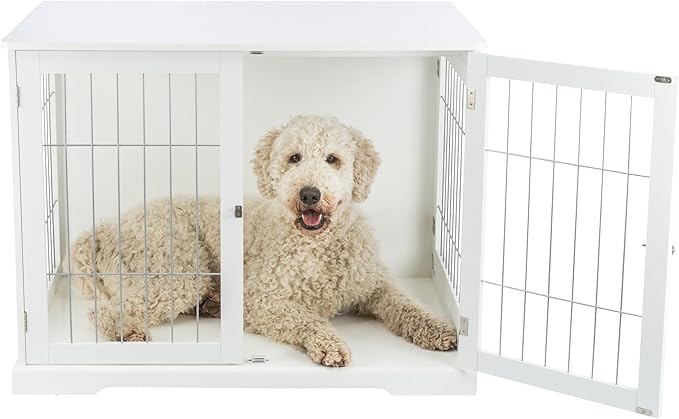 TRIXIE 38.7" Indoor Dog Crate, Wooden Crate Table for Dogs Up to 66 lb, Large Dog Kennel, Perfect in Any Room, White