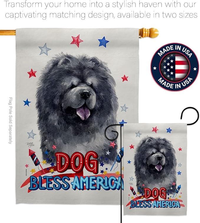 Breeze Decor Patriotic Black Chow House Flag Pack Dog Puppy Spoiled Paw Canine Fur Pet Nature Farm Animal Creature Embroidery Banner Small Garden Yard Gift Double-Sided, Made in USA