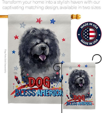 Breeze Decor Patriotic Black Chow House Flag Pack Dog Puppy Spoiled Paw Canine Fur Pet Nature Farm Animal Creature Embroidery Banner Small Garden Yard Gift Double-Sided, Made in USA