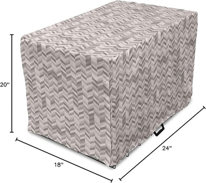 Lunarable Chevron Dog Crate Cover, Monochrome Stripes 3 Dimensional Pattern Geometric Chevron Design Abstract, Easy to Use Pet Kennel Cover for Cats & Medium Dogs, 24 Inch, Taupe and Grey