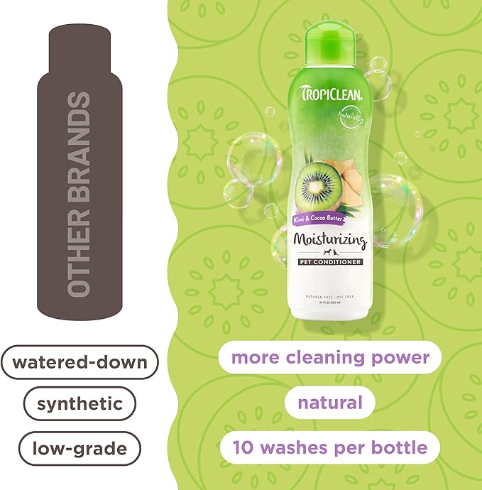 TropiClean Dog Conditioner, Easy Detangling & Moisturizing Conditioner, Puppy Safe, Made in The USA, Kiwi & Cocoa Butter Scent, 20oz.