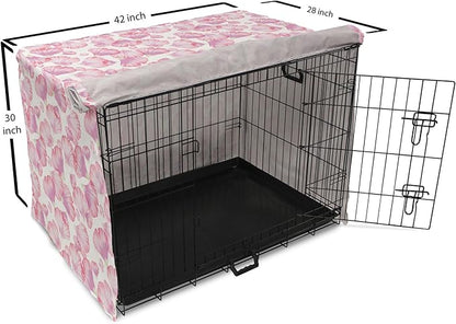 Ambesonne Watercolor Flowers Dog Crate Cover, Pastel Petals Romantic Rose Leaf Botanical Beauty Essence, Easy to Use Pet Kennel Cover for Medium Large Dogs, 42 Inch, White Pink