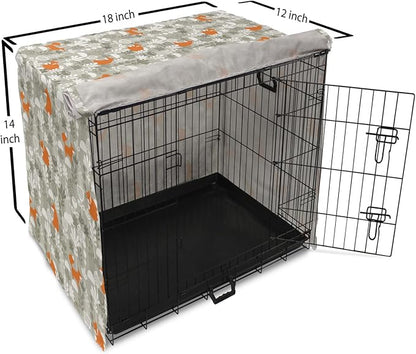 Lunarable Autumn Fall Dog Crate Cover, Fox Animal Sleeping in The Forest Plants Woodland Wildlife Theme, Easy to Use Pet Kennel Cover for Small Dogs Puppies Kittens, 18 Inch, Orange Grey White