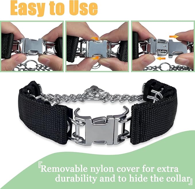 Prong Training Collar for Dogs, Adjustable Dog Pinch Collar with Quick Release Buckle, No Pull Collar for Small Medium Large Dogs, Extra Link and Caps (S (14-17" Neck, 2.25mm), Black)