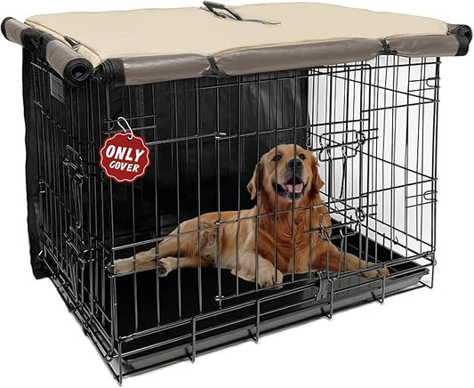 36 Inch Dog Crate Cover, Pet Kennel Cover for Wire Large Dog Cage with1 2 3 Doors, Durable Waterproof 600D Oxford Fabric Indoor/Outdoor Khaki