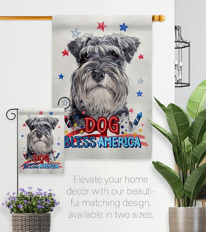 Breeze Decor Patriotic Miniature Schnauzer House Flag Set Dog Puppy Spoiled Paw Canine Fur Pet Nature Farm Animal Creature Decoration Banner Small Garden Yard Gift Double-Sided, Made in USA