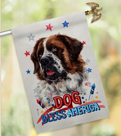 Breeze Decor Patriotic St Bernard Dog House Flag Eagle Set Puppy Spoiled Paw Canine Fur Pet Nature Farm Animal Creature Decoration Banner Small Garden Yard Gift Double-Sided, Made in USA