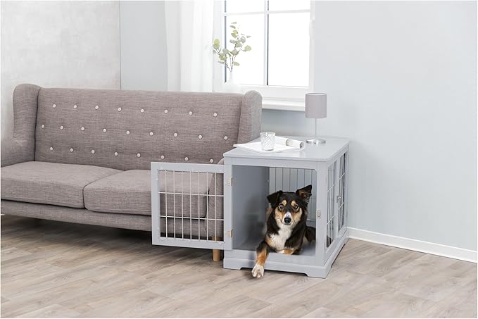 TRIXIE 32.7" Indoor Dog Crate, Wooden Crate Table for Dogs Up to 50 lb, Medium Dog Kennel, Perfect in Any Room, Gray