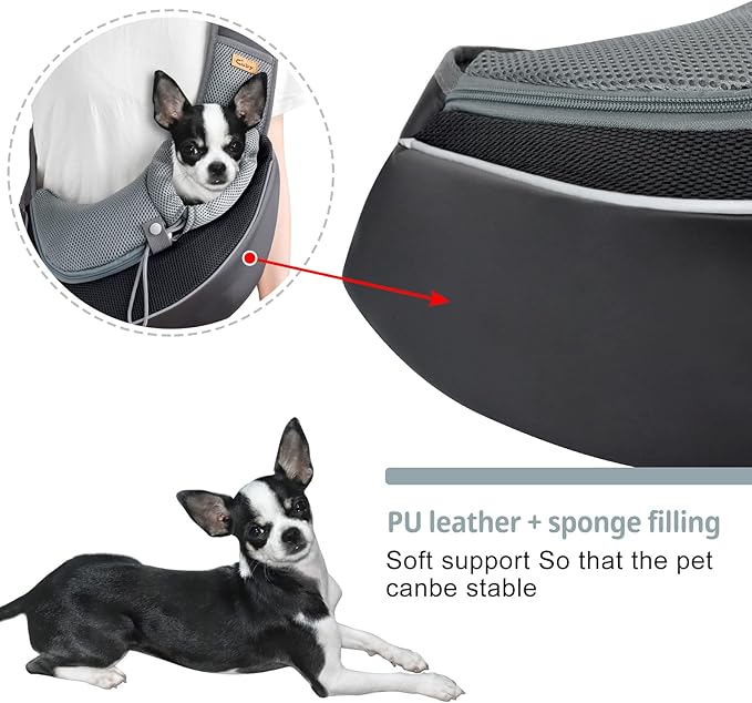 Cuby Pet Sling Carrier for Small Dogs Cats,Drawstring & Zipper Security Hook Triple Designs for Pets' Securty,Breathable Mesh Travel pet Dog Sling Carrier with Adjustable Shoulder Strap (S Black)