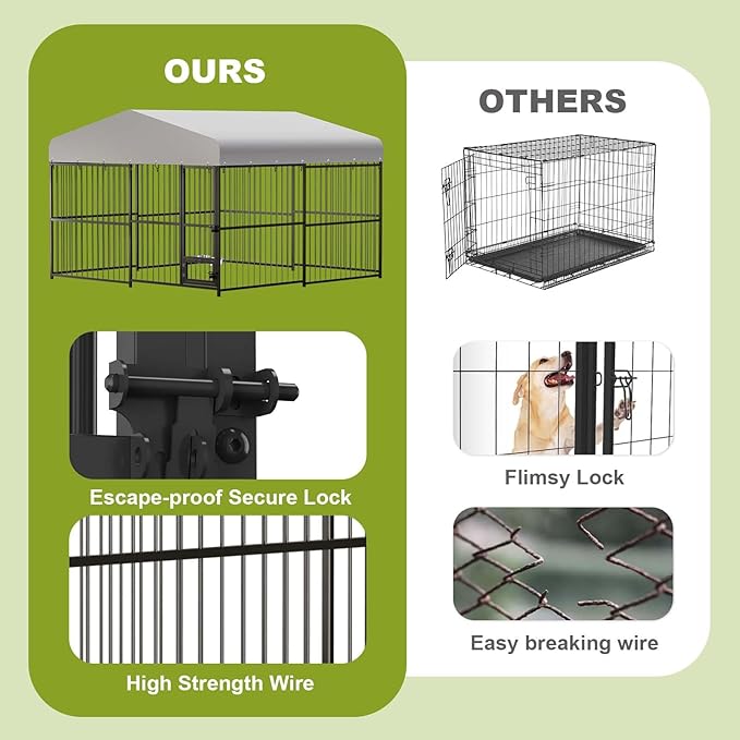 10x10x6FT Large Dog Kennel Outside Dog Playpen Outdoor Dog Enclosures with UV-Resistant Waterproof Roof Covered Dog House Outdoor,Lock,for Medium and Large Dogs,Easy Assembly