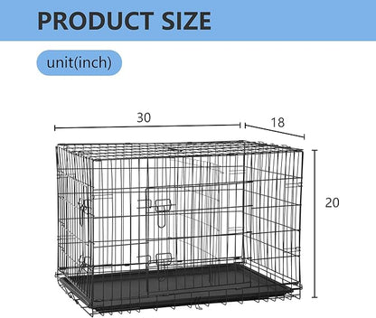 FDW 30 inch Dog Crate Dog Kennel Cage with Double Door Folding Metal Wire Dog Cage with Removable Tray&Divider Panel,Pet Crate for Medium Dogs,Black