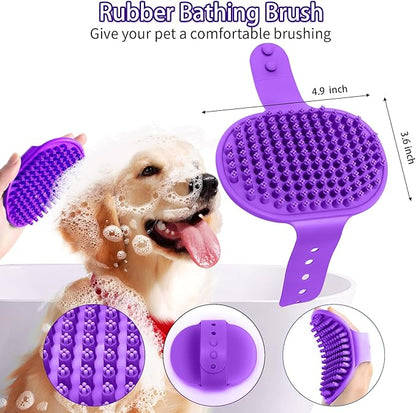 Dog Brush for Shedding, Self-Cleaning Slicker, 3 PCS Kit with Bath Brush & Flea Comb, Ideal for Short & Long Haired Pets, Removes Mats, Tangles, Fur, Gentle on Skin, for All Dogs. Purple