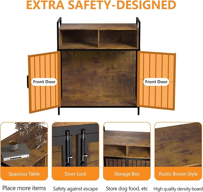 aboxoo 40/32 Inches Furniture-Style Cages,Large Medium Dog Kennels Indoor,Wood Dog Crate Table with Drawers Storage(Rustic Brown)