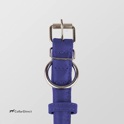 CollarDirect Rolled Leather Dog Collar, Soft Padded Round Puppy Collar, Handmade Genuine Leather Collar Dog Small Large Cat Collars 13 Colors (15-19 Inch, Purple Textured)