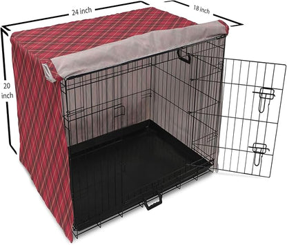 Lunarable Buffalo Plaid Dog Crate Cover, Rhombus Check Pattern with Warm Colored Pattern, Easy to Use Pet Kennel Cover for Cats & Medium Dogs, 24 Inch, Dark Coral Charcoal Grey