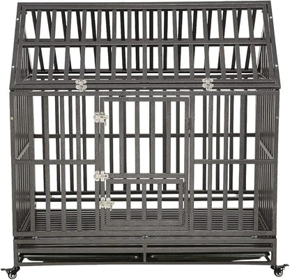 KELIXU 48" Heavy Duty Dog Crate Large Dog cage Dog Kennels and Crates for Large Dogs Indoor Outdoor with Double Doors, Locks and Lockable Wheels, Black