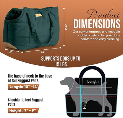 RuffLife Cozy Plush Pet Carrier Purse - Secure Harness Clip, Lightweight Tote Design for Small Dogs and Puppies (Green)