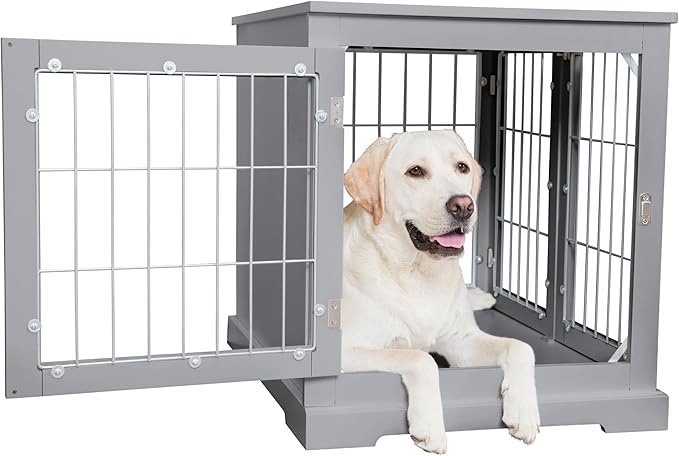 TRIXIE 32.7" Indoor Dog Crate, Wooden Crate Table for Dogs Up to 50 lb, Medium Dog Kennel, Perfect in Any Room, Gray