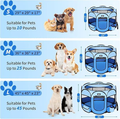 Foldable Pet Cat Playpen, Portable Pet Dog Playp en for Small Dog Cat, Puppy Kitten Pen with Free Carrying Case & Waterproof Pad, Pop up Pet Playpen for Indoor Outdoor Use