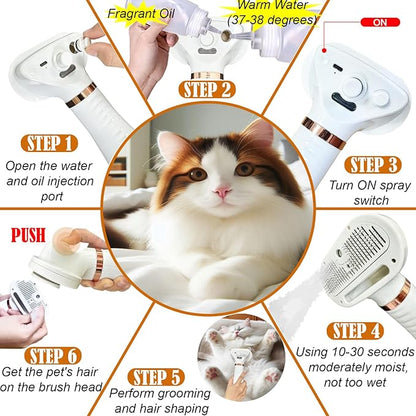 300W Quiet Pet Blow Dryer - Pet Hair Dryer for Small & Medium Dogs and Cats with Removal Comb & Silicone Bath Massage Brush for Home Grooming -Mist/Spray/Steam Brush for Cat & Dog