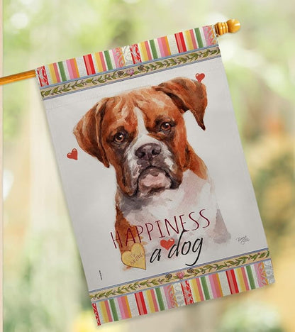 Breeze Decor Boxer Happiness Garden House Flag Kit Dog Puppy Spoiled Paw Canine Fur Pet Nature Farm Animal Creature Decoration Banner Small Yard Gift Double-Sided, Made in USA