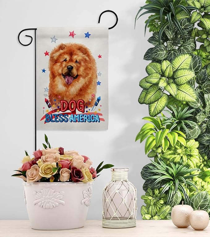 Breeze Decor Patriotic Chow Garden House Flag Set Dog Puppy Spoiled Paw Canine Fur Pet Nature Farm Animal Creature Decoration Banner Small Yard Gift Double-Sided, Made in USA