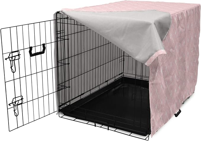 Ambesonne Blush Pink Dog Crate Cover, Abstract Monochrome Geometric Lace Inspired Grid Ornament with Stars Print, Easy to Use Pet Kennel Cover for Small Dogs Puppies Kittens, 22 Inch, Blush White