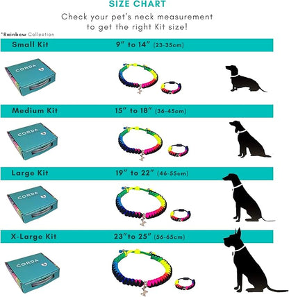 CORDA Crafts - Paracord Kit - Complete Accessories for Making Necklace Dog and Owner Matching Bracelet - Easy Video Tutorial - Waterproof Pet ID Tag Clip Included - Large Dog, Rainbow