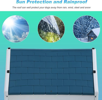 FDW Dog House Indoor Outdoor Durable Ventilate Waterproof Pet Plastic Dog House for Small Medium Large Dogs Insulated Puppy Shelter Kennel Crate with Air Vents and Elevated Floor