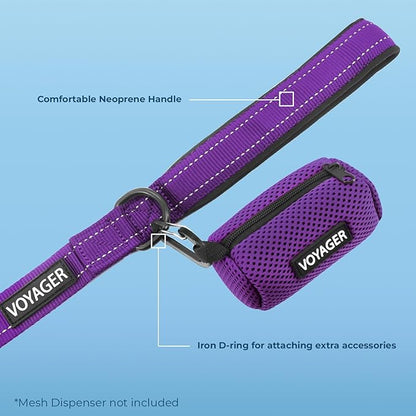 Voyager Reflective Dog Leash Collar Set with Neoprene Handle Supports Small, Medium, and Large Breed Puppies, Cute and Heavy Duty for Walking, Running, and Training - Purple, M