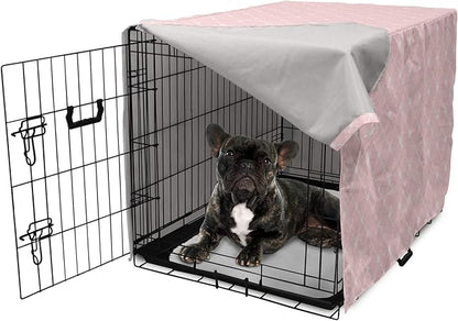 Ambesonne Blush Pink Dog Crate Cover, Abstract Monochrome Geometric Lace Inspired Grid Ornament with Stars Print, Easy to Use Pet Kennel Cover for Cats & Medium Dogs, 30 Inch, Blush White