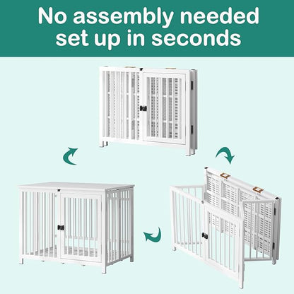 Heavy Duty Dog Crate Furniture, Fully Assembled exc. Locks, All Metal Frame & Wooden Tabletop, Modern Kennel for Small Dog, End Table, Sturdy, Foldable, White