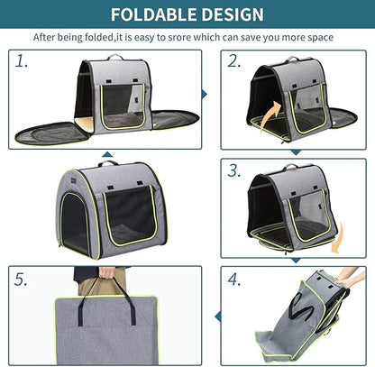 PETSFIT Collapsible Dog Crate, Dog Crate Travel - 35.5 Inch Lightweight, Roomy, Easy to Set Up, Sturdy Portable Dog Kennel with Thick Mat, Grey