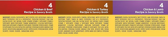 Nature’s Recipe Grain Free Chicken & Beef Recipe, Chicken & Turkey Recipe and Chicken & Lamb Recipe in Savory Broth Variety Pack Wet Dog Food, 12-2.75 oz. Cups, 2 Count