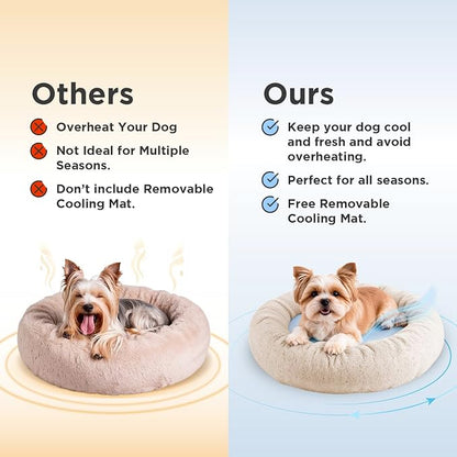 Small Donut Dog Bed, Calming Dog Bed Washable Ideal for Small to Large Dogs and Cats & Round Dog Bed,Anti-Anxiety Multiple Sizes (Beige, Combo X-Small (21" L x 21" W x 7" Th))