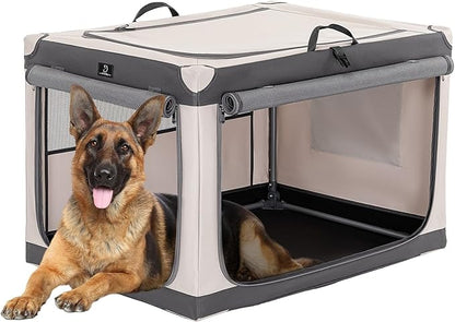 A4Pet Portable Dog Crate, Soft Dog Crate - 40 Inch Adjustable Stainless Steel Frame, Lightweight, Durable and Foldable Crate with 3-Door, Collapsible Dog Kennel